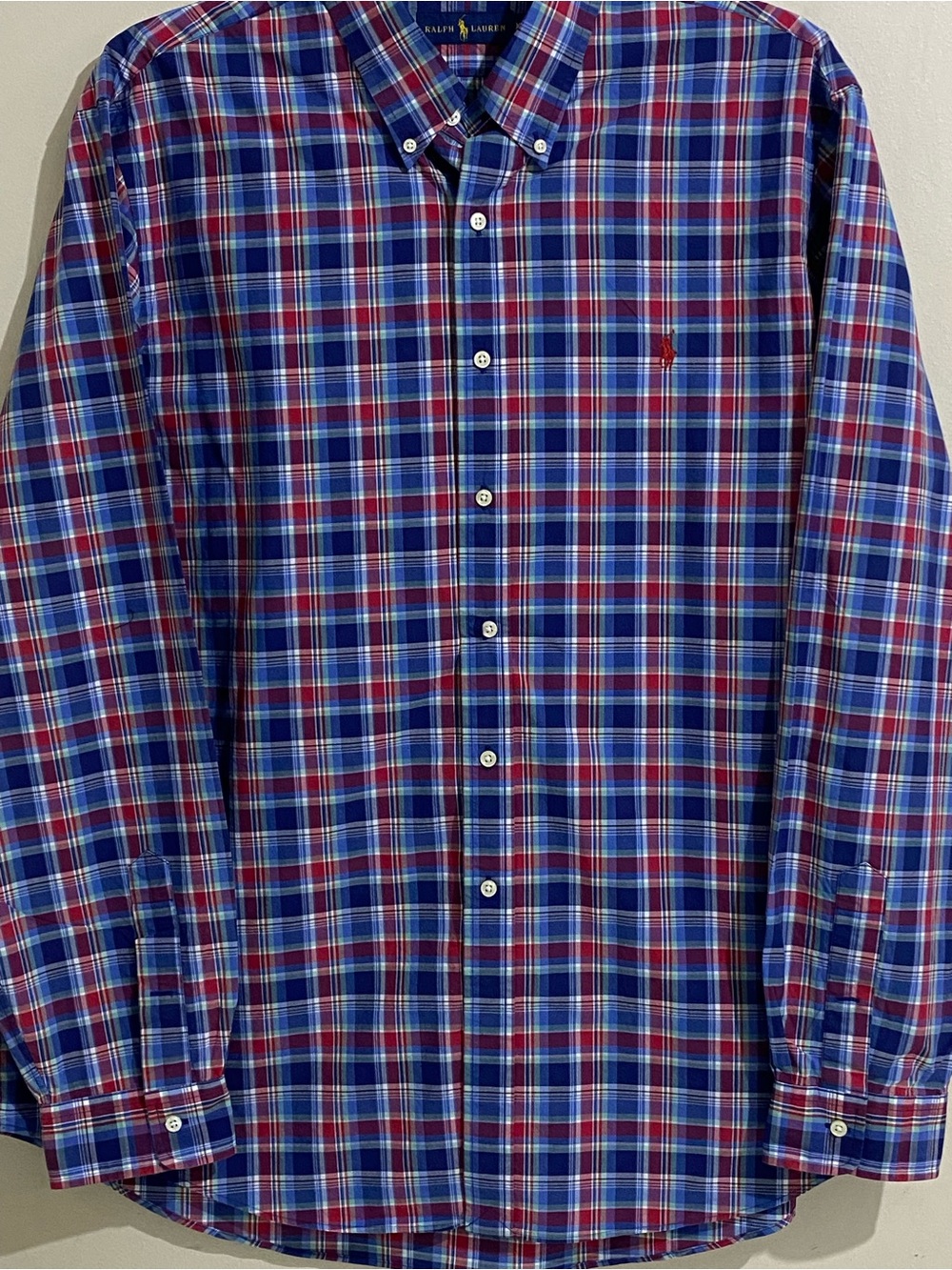 Ralph Lauren Red and Blue Plaid Long-Sleeve Button-Down Shirt